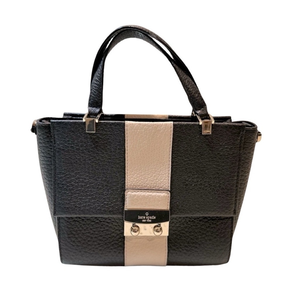 Kate Spade Small‎ Black & Cream Pebble Leather Small Satchel Shoulder Handbag